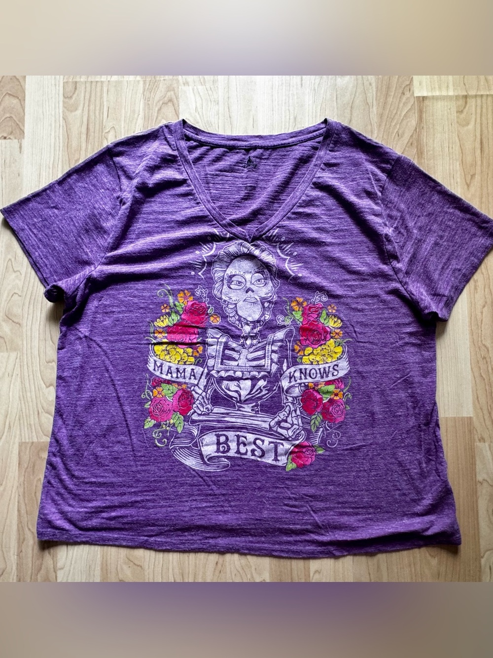 Walt Disney World COCO Graphic V-Neck Women's Top - Purple "Mama Knows Best”